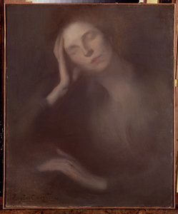 テーブルの上に傾いた女性、1893 作： Eugène Carrière